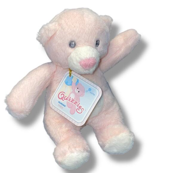 Aurora Baby Quizzies Plush Bear Rattle Stuffed Animal Embroidered Eyes Nose 6" - Picture 10 of 11